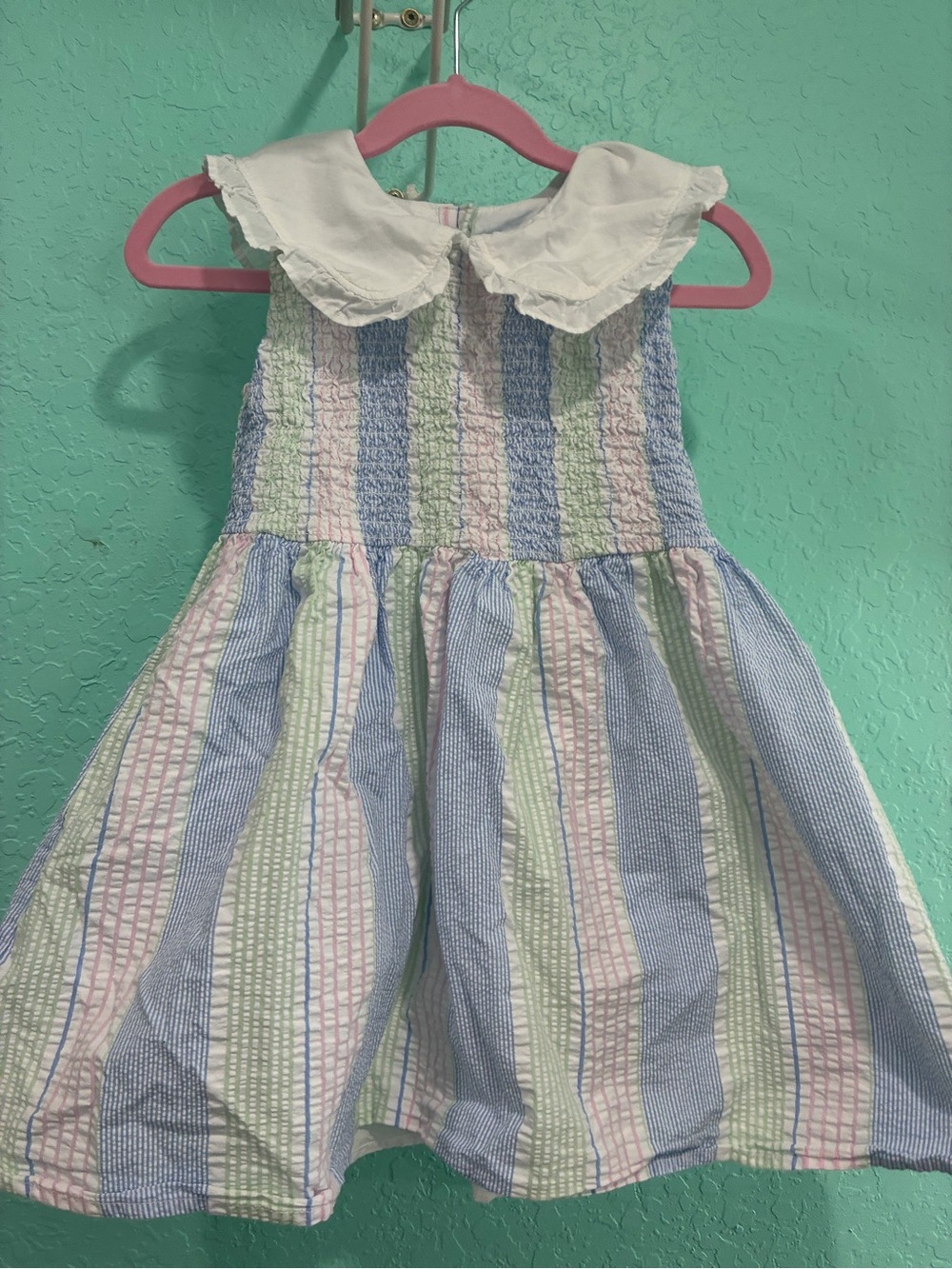 Janie & Jack Girls' Pastel Striped Sundress Peter Pan Collar 5